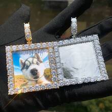 Custom Men's Hip Hop DIY Round Photo Frame Fully Iced-Out Zirconia Stone Necklace, Shiny Accessory - B - View 10