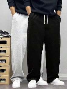 This Men's Casual Sweatpants Feature A Loose, Straight-Leg With A Fleece Comfort And Drape.Suitable Both Indoor And Outdoor Wear, It Also Makes A Great Couples.Pants Are Made Of% Polyester Fabric And Have A Drawstring Waistband Adjustable Fit, Available In Multiple Colors. - 黑色 - 查看 4