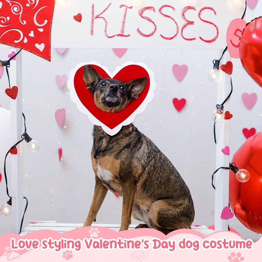 1pc Red&Pink The Wedding Season Music Festival Day Adjustable Red Heart-Shaped Dog And Cat Costumes | Cute Pet Hats For Birthdays, And Festivals, Polyester Party Photo Booth Props
