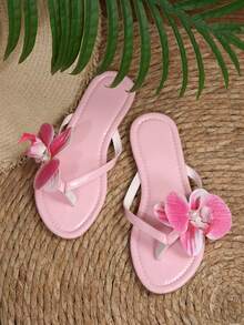 Women's New Summer Fashion Orchid-Themed Creative Vacation Sandals, Simple, Fairy-Like, Sexy, Casual, And Versatile Beach Vacation Sandals, Pink. - Pink - View 3