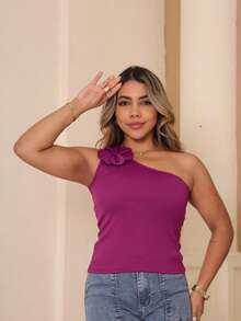 Stylish Women's Blouse With Flower Detail: Elegance And Comfort - Violet Purple - View 4
