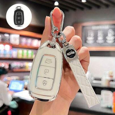 3-Button Soft TPU Car Key Case With Key Foil, Suitable For I Kona, Santa Fe, Elantra, GT, Veloster, Accent, Venue