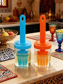 Mess-Free 2-In-1 Basting Brush And Jar Set, Silicone Oil Dispenser With Lid For Baking & BBQ, Heat Resistant Macaron Color Kitchen Gadgets For Pancakes And Pastries (Cooking Lovers), (Healthy Eaters), (Exquisite Moms), (Baking Beginners) (Home Baking),(Outdoor BBQ),(Air Fryer Accessories) - Multicolor - View 6