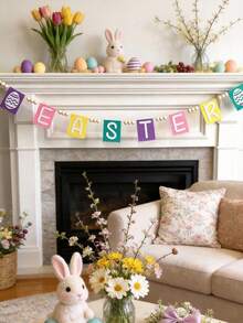 1 Stück Oster Buchstaben Banner Dekoration, buntes Oster Ei Muster Banner, Frühlingsfest Heim Dekoration, Buchstaben Wand Dekoration, sanfte Farbabstimmung, Filz Stil, Perlen Seil Dekorations Banner, geeignet für Wohnzimmer Kamin Regal Fenster Flur Party Dekoration, saisonale Feier Frühlings Thema Innen Dekoration, Fotografie Hintergrund Szene Präsentation - Verschiedenfarbig - Übersicht 10