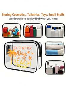 Ombre Shiny Beach Palm Tree Print PVC Cosmetic Bag, Zippered Sealed PVC Travel Organizer Pouch - Lightweight Fade-Resistant Ladies Makeup & Toiletry Bag, Portable Cosmetic Case, Easy-Wipe Design, Personalized Gift Bag - Multicolor - View 6