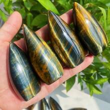 1 Stück einzigartiger blau-gelber Tigerauge Wassertropfen-förmiger Kristall Dekor, mit asymmetrischen Rissen und Kristallhöhlen, hexagonal poliert, ideal für Steinliebhaber und perfektes Geschenk für Feiertage - Verschiedenfarbig - Übersicht 9