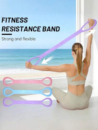 1条8字形阻力带，高强度弹力肩背拉伸带，可拉伸四肢，预设辅助功能，多功能8字形训练拉力带，适用于手部、背部和肩部训练，小巧便捷，家用/户外健身器材，男女通用肩背拉伸器 - 蓝色/紫色/粉色