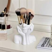1pc Cute Face Shaped Makeup Brush Holder, Multifunctional Desktop Pen Cup, Minimalist White Resting Face Replica, Artistic Desktop Decor, Practical & Stylish, Comes With High-End Ambiance, Compact & Useful, Made Of Plastic, No Assembly Required - Multicolor - View 8