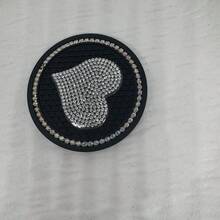 2个装黑色水钻心形杯垫，汽车水钻水杯垫，闪亮心形杯垫，防滑PVC隔热汽车配件 - 2pc愛心杯墊 - 查看 7