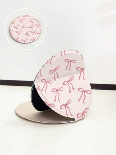 1/2个可爱粉色蝴蝶结图案桌面化妆镜，可折叠圆形迷你手持镜，旅行便携口袋镜，高度可调节桌面化妆镜，送给女性朋友的生日礼物，节日礼物