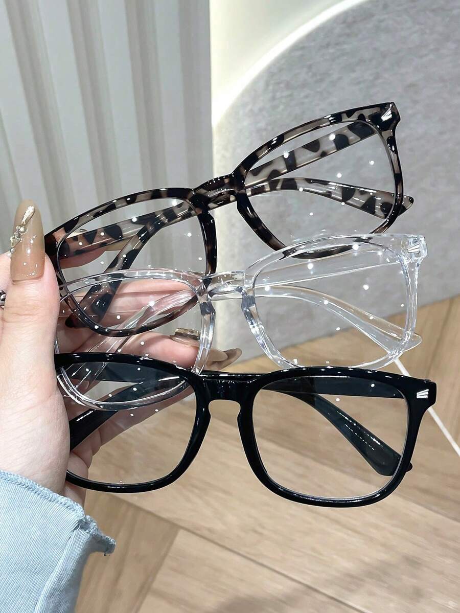 1件極簡時尚百搭多色幾何透明全框女款裝飾素框眼鏡，厚實耐用塑料材質，柔軟抗震，適合所有臉型，修飾輪廓顯優雅，返校季適用