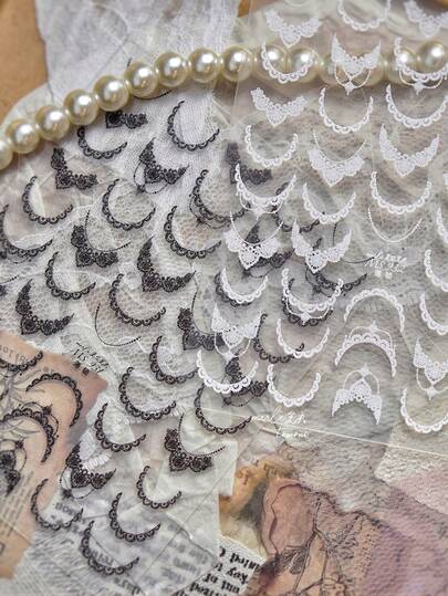 1 Sheet Black&White Retro Lace Trim Pattern French Nail Stickers Fashion Thin Tough Nail Art Design Decorative Decal