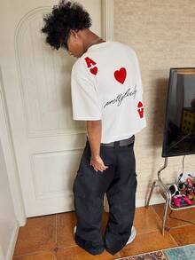 Ace Of Hearts Graphic Tee, (220g Pure Cotton T-Shirt), Fashionable Men's And Woman Cotton T-Shirt, A Perfect Surprise Gift For Family And Friends, Men's Shirts, Men's And Women Summer T-Shirt, Holiday Gift, Ideal Present. - 白色 - 查看 4