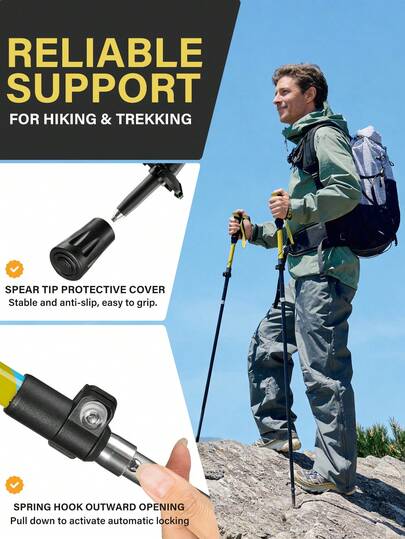  URBANWAVE 1/2pcs Lightweight Aerospace Grade Aluminum Alloy Hiking Poles, Foldable Ultralight Trekking Poles, Sturdy & Compact For Hiking, Camping, Mountaineering, Backpacking, Walking, Suitable For Women, Men And Elderly