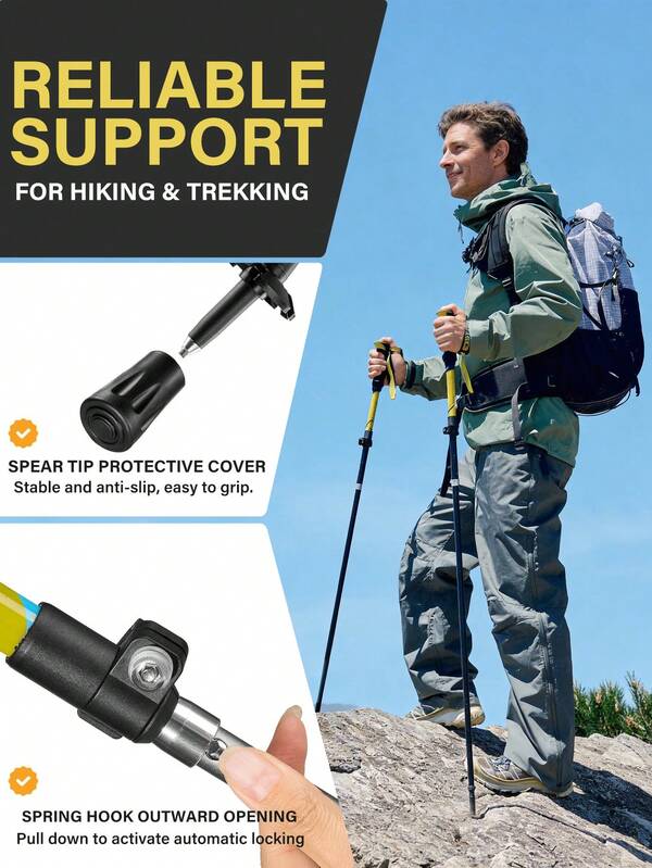  URBANWAVE 1/2支装轻量级航空级铝合金登山杖，可折叠超轻徒步杖，坚固便携，适合徒步、露营、登山、背包旅行、散步，男女老少皆宜。