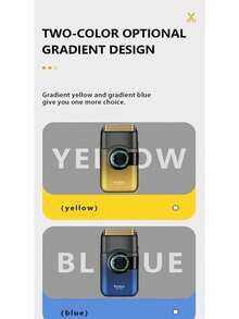 ماكينة حلاقة لحية كهربائية محمولة KEMEI KM-T389، ذات شفرات مزدوجة عالية السرعة وقابلة للغسل IPX5، شحن USB مناسبة للاستخدام المنزلي والسفر - أصفر - مشاهدة 9