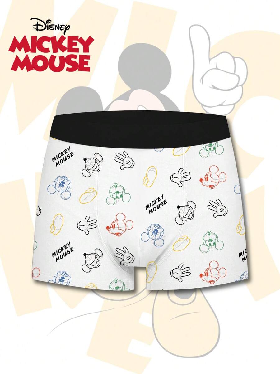 Disney 时尚迪士尼3D米奇印花男士平角内裤，日常休闲必备内衣