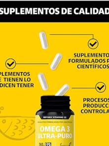 Omega 3 Premium 1000mg | Aceite de Pescado como TG | Alta Pureza y Concentración con Certificados Internacionales | Suplemento Alimenticio Beyond Vitamins - 60 cápsulas - Amarillo - Ver 6