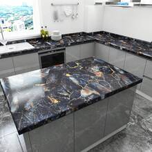 1 Roll 3D Sapphire Paper, Scandinavian Gold Foil Textured Covering For Christmas Party Backdrop - Marble - View 2