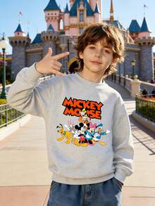 Disney Official Licensed Playful Group Of Mickey Mouse And Friends Print Boys Fun Sweatshirt Comfortable And Versatile Perfect For Family Gatherings And Park Play To Create Lively Looks - 灰色 - 查看 2