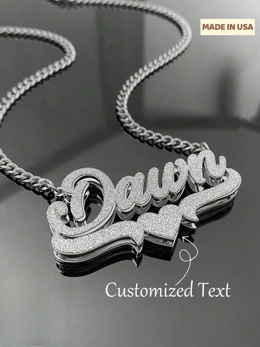 1 DIY Custom Double Welded Women's Name Necklace, Stainless Steel Heart Pendant, Thick Fei Jia Luo Chain, Customizable Name, Simple Daily Style, Keychain,  Customization, Personalized, Unique, Ideal Gift For Her, Ideal Gift For Him, For Girlfriend, Mom, Family, Friends, Daughter, Her, Grandparents, Anniversaries, Birthdays, Daily Wear, Parties, Mother's Day, Valentine's Day, Graduation Ceremonies, Weddings, Black, Silver, Gold, Fashion, Colorful, Retro, Simple, Unisex, Casual, Cute, Custom, Personalized, Unique, Ideal Gift For Him, Ideal Gift For Her, Her, Boyfriend, Girlfriend, Dad, Mom, Family, Friends, Anniversaries, Birthdays, Graduation Ceremonies, Parties, Proms - 彩色 - 查看 1