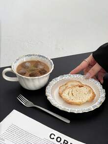 1件套法式复古烟蓝色系列下午茶陶瓷咖啡杯碟套装，优雅茶/咖啡/牛奶杯 - 彩色 - 查看 2