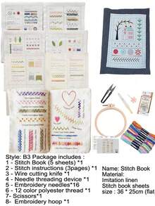LAMYA DIY Embroidery Starter Kit, Portable Embroidery Companion Suitable For Beginners And Experts, Includes Step-By-Step Sewing Project Manual And Creative Stitching Techniques, Cross Stitch Set, Detailed Stitching Instructions - White - View 18