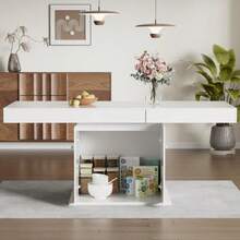 Extendable Dining Table, L140/180*W80*H76cm, Dining Table With Storage, Rectangular Dining Table, Coffee/Leisure Table, Space-Saving Multifunctional Dining Table, Automatic Telescopic Table, White - White - View 4