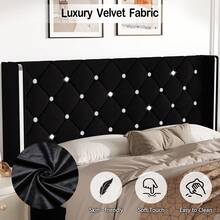 Twin/ Full/ Queen/ King Size Bed Frame With Wingback Headboard, Upholstered Bed Frame With Diamond Headboard And Footboard, Faux Leather Modern Bed Frame, Easy Assembly, Purple/ Blue/ Pink/ White/ Black/ Green - Black - View 3