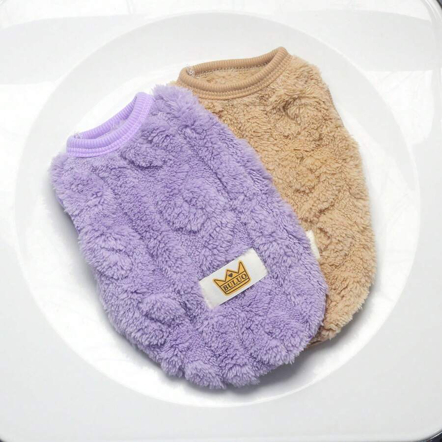 秋冬季宠物毛绒背心，小型犬猫服装，狗狗衣服和小型猫咪保暖背心 - 彩色 - 查看 1