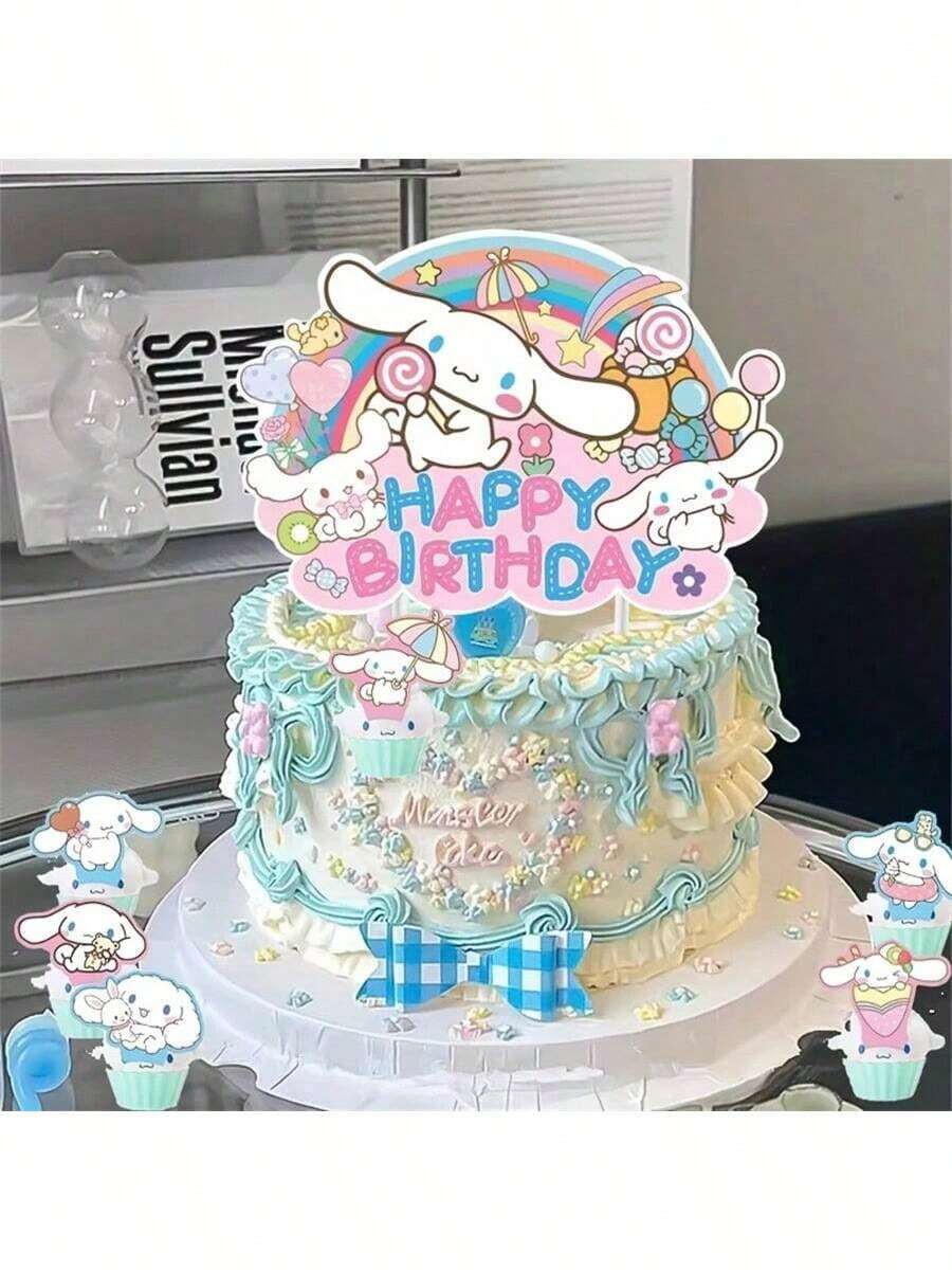 SANRIO （已授权）363件套翡翠肉桂蛋糕装饰套装，库洛米生日派对用品，卡通蛋糕和纸杯蛋糕装饰配件，不可食用，派对礼品，无需电源，适合季节性装饰、圣诞节、生日、节日派对 - 彩色 - 查看 1