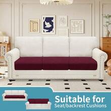 YSTELLAA Stretch Sitzkissenbezug, Elastischer Sofa Sitzkissenbezug rutschfest, Universal Bezug Für Sitzkissen Waschbare, Sofakissen Bezug Sofabezug(2 Sitzer, Dunkelgrau)-8111 - Burgunderrot - Übersicht 3
