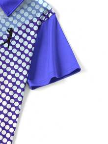 Men's Polka Dot Figure Print Short Sleeve Polo Shirt, Collared Button-Up, Suitable For Casual, Outdoor Activities, Golf, And Sports Summer - Blue - View 4