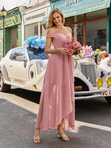 优雅无袖无肩带雪纺长款伴娘礼服，系带设计，粉色系春季婚礼礼服 - 粉色 - 查看 6