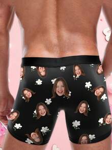 1件定制照片印花男士平角内裤 - 雏菊图案，个性化人脸印花平角内裤，定制趣味人脸平角短裤，周年纪念礼物，情人节礼物，生日礼物，结婚礼物，送给闺蜜的礼物，送给男友的礼物，送给老公的礼物，男士礼物 - 黑色 - 查看 4