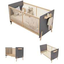 Solid Wood Baby Cot, Adjustable Height To Three Positions,  - Paint Finish, Can Be Used As A Baby Cot/Sofa Bed, Mattress Not Included, Blue-Grey And Natural Wood Colour, 163 X 80 X 92 Cm - Blue - View 10