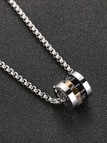 Men's Roman Numerals Detail Pendant Necklace With Titanium Steel Pendant, Versatile And High-End Accessory For Cool Outfit - Silver - View 5