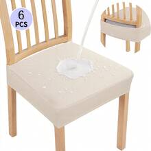 Bộ 6 vỏ bọc ghế chống thấm nước, chất liệu jacquard co giãn, có thể tháo rời và giặt được, thích hợp để trang trí nội thất phòng khách, phòng ăn, khách sạn, nhà bếp và phòng ngủ. - Nhiều màu - Xem 14