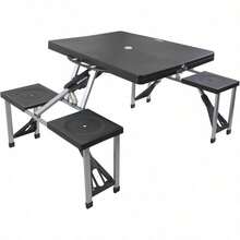 Plastic Folding Camping/Picnic Outdoor Table Chair Set - Black, Silver - View 2