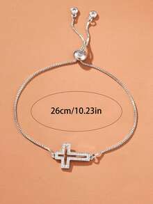 1 Piece Of Fashionable Cubic Zirconia Cross Decoration Bracelet Suitable For Teenagers, Delivery Gift, Birthday - Multicolor - View 5