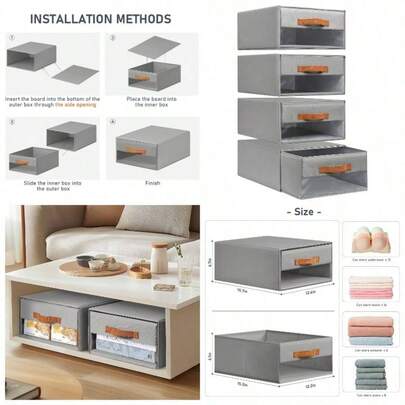 Foldable Fabric Closet Organisers - Stackable Drawer Bins With Window, Storage Set 6 - Pack Clothes And Home Organization