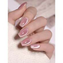 24PCS Y2K Aesthetic Blood-Red Crystal Cat Eye Press On Nails, Square-Shaped Acrylic Full Cover False Nails For Women, High-Gloss Magnetic Cat-Eye Design, Stylish Nail Tips For Parties, Festivals & Daily Wear, Easy Quick Manicure Nail Supplies - Pink - View 2