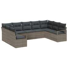 vidaXL 9-Teiliges Garten-Sofa-Set Mit Kissen, Grau, Poly-Rattan - Grey - View 2