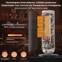 Calentador Electrico,  Calefactor Electrico para Hogar, 3 Niveles Rotación de Aire 85° con Protección Contra Sobrecalentamiento y Vuelco, Calentador Electrico Baño pare Dormitorios Oficina - por defecto - Ver 4