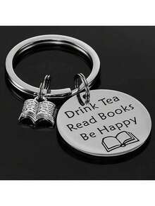 1pc Unisex Inspirational "Reading" Stainless Steel Keychain, Suitable Gift For Book Lovers, Friends And Family - Silver - View 2