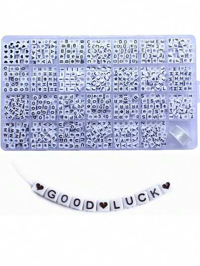 100/800颗 6x6mm 高品质无孔白色方形字母珠，黑色 A-Z 共 26 个字母，适用于珠宝制作、缝纫、DIY 珠宝制作套装