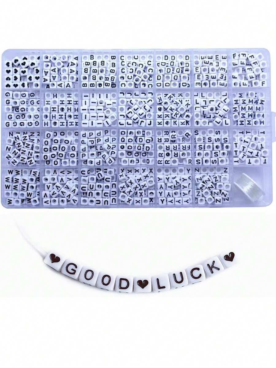 100/800颗 6x6mm 高品质无孔白色方形字母珠，黑色 A-Z 共 26 个字母，适用于珠宝制作、缝纫、DIY 珠宝制作套装 - 彩色 - 查看 1