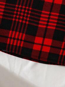 2pcs Y2K Aesthetic Girls Outfit, Red & Black Plaid + Graphic Tee + Plaid Skirt, Casual Streetwear, Birthday Party, Suitable For 8-12 Years Old - Red - View 10