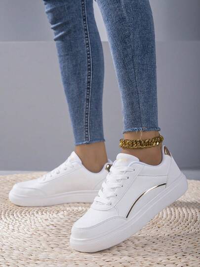 Women's White Casual Sneakers, Canvas Shoes, Trainers, Spring/Summer New Student Back To School White Shoes, Size 36-45 Plus Size