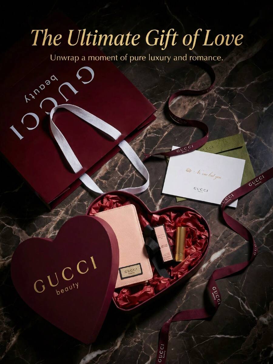 Gucci 505# Lipstick Gift Set, 1 Set Includes 1pc Luxury Lipstick, 3pcs Makeup Brushes, Makeup Brush Pouch, Envelope Card, Ancora Red Gift Box & Bag, Elegant Cosmetic Gift Set Suitable For Valentine's Day, Birthday, Holiday Gifts For Her - Retro Reddish-brown #505 - View 1